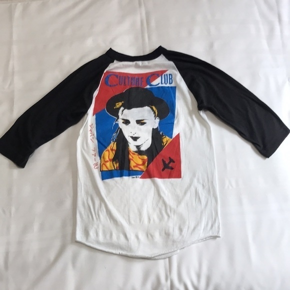 Vintage 1983 Culture Club Tee 3/4 Raglan Sleeve Tee Boy George Sz M Unisex White - Picture 15 of 17